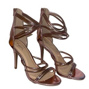 Quipid Rose Gold Strappy High Heel Stilettos Pump Back Zipper Shoes